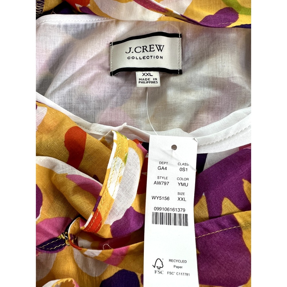J. Crew Ruffle-Sleeve Dress Ratti Cotton Spring Floral Size XXL NEW Resort Beach - Picture 11 of 16